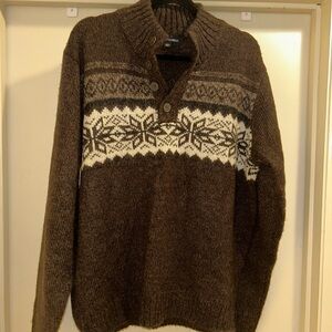 Men's Brown Button Up Sweater with Nordic Pattern
